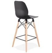 Tabouret de snack mi-hauteur scandinave 'Greatwood Mini' noir 4 pieds bois repose pieds dossier haut