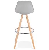 Tabouret de bar design scandinave 'Circle' gris 4 pieds bois repose pieds métal chromé dossier haut