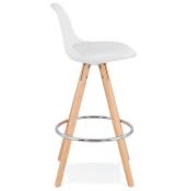 Tabouret snack mi-hauteur scandinave 'Circle Mini' blanc 4 pieds bois repose pied dossier haut