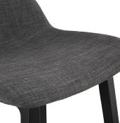 Tabouret de snack mi-hauteur scandinave 'Skala Black Edition' tissu gris pieds bois noir dossier bas