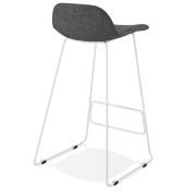 Tabouret de bar design 'Steel' tissu gris pieds tréteaux repose pieds en métal blanc et dossier bas