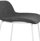 Tabouret de bar design 'Steel' tissu gris foncé pieds tréteaux repose pieds en métal blanc et dossier bas