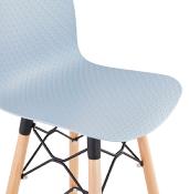 Tabouret de snack mi-hauteur scandinave 'Slakwood Mini' bleu 4 pieds bois repose pieds dossier haut