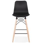 Tabouret de snack mi-hauteur scandinave 'Slakwood Mini' noir 4 pieds bois repose pieds dossier haut