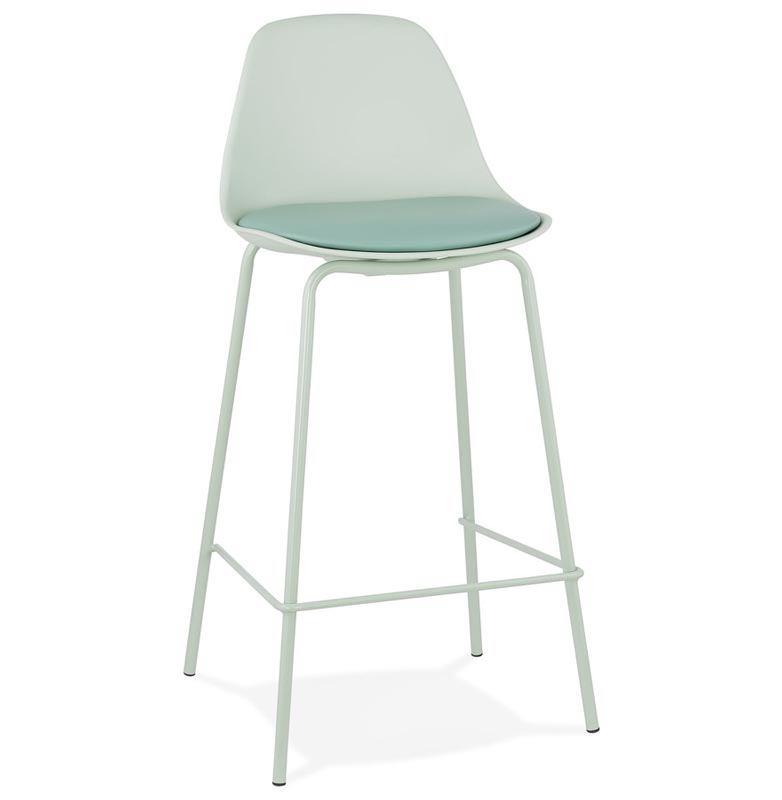 Tabouret de snack mi-hauteur moderne 'Tekno Mini' vert clair avec 4 pieds en métal vert et dossier haut
