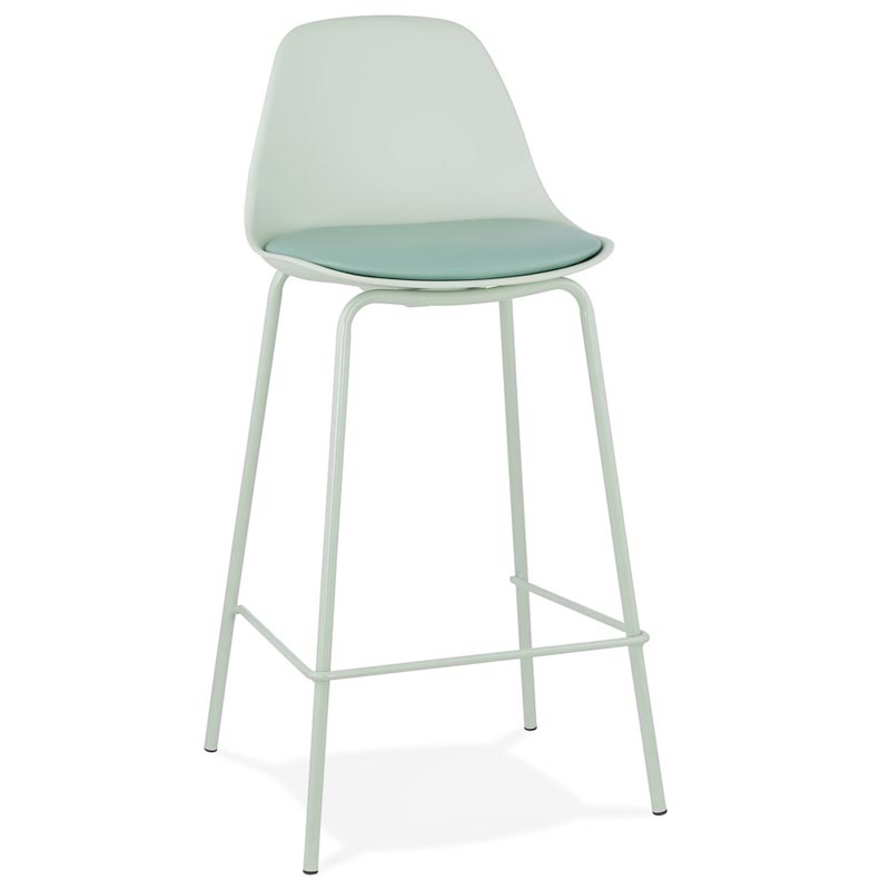 Tabouret de snack mi-hauteur moderne 'Tekno Mini' vert avec 4 pieds en métal vert et dossier haut