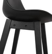 Tabouret de bar design scandinave 'Chairman Black Edition' noir avec 4 pieds en bois noir dossier haut