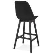 Tabouret de bar design scandinave 'Chairman Black Edition' tissu noir 4 pieds bois noir dossier haut
