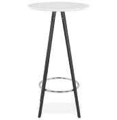 Table de bar haute design ronde 'BLACK ASTER' en bois blanc 4 pieds en bois noir et métal chromé