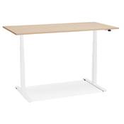 Bureau design assis-debout électrique 'SMALL SEMPLICE' bois naturel pieds métal blanc - 140 x 70 cm