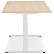 Bureau design assis-debout électrique 'SEMPLICE' en bois naturel pieds en métal blanc - 160 x 80 cm