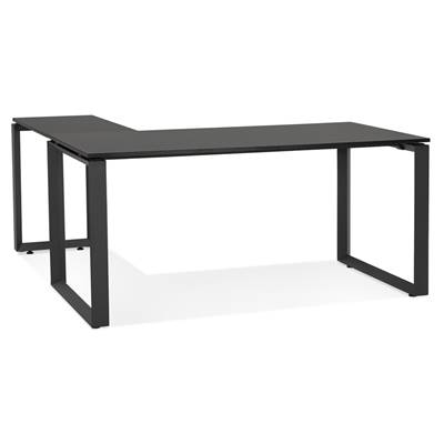 Bureau d'angle design 'MEET L' plateau en bois noir avec pieds en métal noir - 160 cm