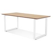 Bureau droit design 'SMART' plateau en bois naturel avec pieds en métal blanc - 180 x 90 cm