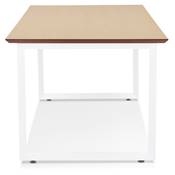 Bureau droit design 'SMART MINI' plateau en bois naturel avec pieds en métal blanc - 130 x 70 cm