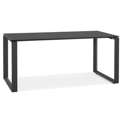 Bureau droit design 'GLASS MEET' plateau en verre noir avec pieds en métal noir - 160 x 80 cm