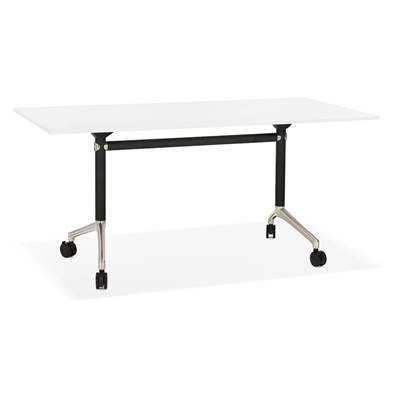 Bureau droit / table travail pliante design 'ARCHI' blanc en bois pieds métal noir - 160 x 80 cm