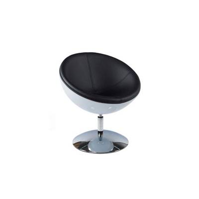 Fauteuil design rond 'Sphere' pivotant blanc et noir pied central en métal chromé