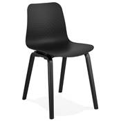 Chaise de cuisine / salle à manger design 'Parkwood Black Edition' noire avec 4 pieds en bois noir