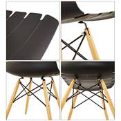 Chaise scandinave design 'Sjöbo' noire avec 4 pieds en bois naturel et métal noir