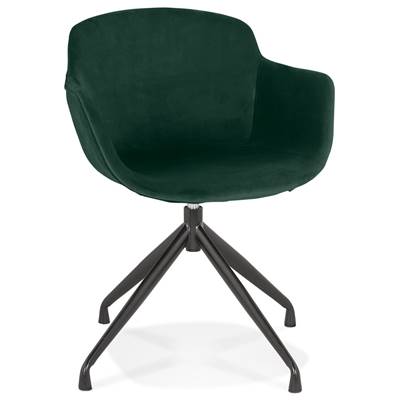 Chaise design à accoudoirs 'TICKY' en velours vert avec 4 pied en métal noir