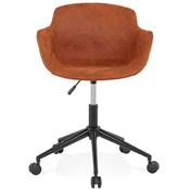 Chaise design de bureau à roulette 'SOFT' en microfibre marron avec 5 pieds en métal noir