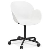 Chaise de bureau à accoudoirs design à roulettes dossier bas 'MINISTRY' blanche pieds en métal noir
