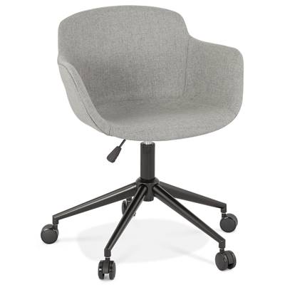 Chaise design de bureau à roulette 'SOFT' en tissu gris clair avec 5 pieds en métal noir