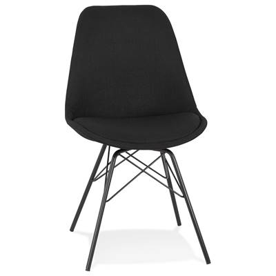 Chaise design 'GORD' en tissu noir et 4 pieds avec croisillons en métal noir