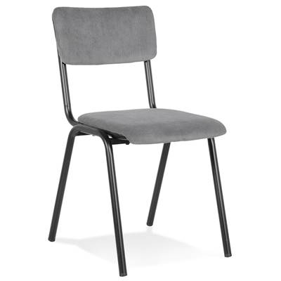 Chaise 'SKOLA' assise et dossier en tissu côtelé gris foncé avec 4 pieds en métal noir