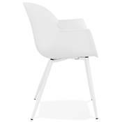 Chaise style industriel design à accoudoirs 'EXPO' blanche avec 4 pieds en métal blanc
