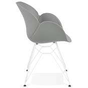 Chaise style industriel design à accoudoirs 'LOTUS' grise avec 4 pieds en métal blanc