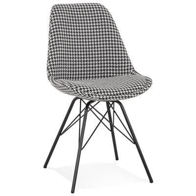 Chaise design 'GORD' en tissu pied de poule et 4 pieds avec croisillons en métal noir