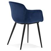 Chaise design lounge à accoudoirs 'NICE' en velours bleu avec 4 pieds en métal noir