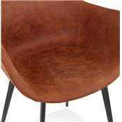 Chaise design lounge à accoudoirs 'NICE' en micro fibre marron avec 4 pieds en métal noir