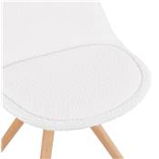 Chaise design style moderne 'FIRENZA' en tissu bouclé blanc avec 4 pieds en bois naturel