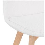 Chaise design de style moderne 'MILANO' en tissu bouclé blanc noir avec 4 pieds en bois naturel