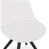 Chaise design style moderne 'BLACK FIRENZA' en tissu bouclé blanc avec 4 pieds en bois noir