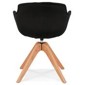 Chaise design de style scandinave à accoudoirs 'VOGAN' en tissu noir avec 4 pieds en bois naturel