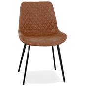 Chaise design style vintage 'HERTIG' en microfibre gaufrée marron et 4 pieds en métal noir