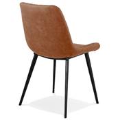 Chaise design style vintage 'HERTIG' en microfibre gaufrée marron et 4 pieds en métal noir