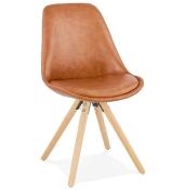 Chaise scandinave design 'Sueden' marron avec 4 pieds en bois naturel