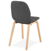 Chaise scandinave design 'Teknik Wood' en tissu gris foncé avec 4 pieds en bois naturel