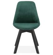 Chaise design 'Black Milano' en velours vert avec 4 pieds en bois noir