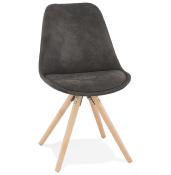 Chaise design 'Firenza' en microfibre grise avec 4 pieds en bois naturel
