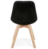 Chaise design 'Milano' en velours noire avec 4 pieds en bois naturel