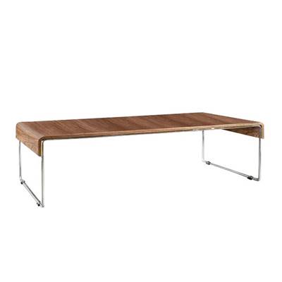 Table basse design rectangulaire 'Mika' en noyer pieds en métal chromé – 120 x 60 cm