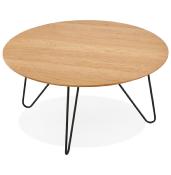 Table basse style industriel ronde 'Cooper' plateau en bois 4 pieds en métal noir - Ø 80 cm