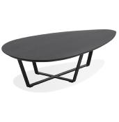 Table basse design ovale 'SURF' plateau en bois noir et pieds en métal noir - 140 x 80 cm.