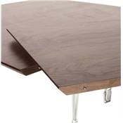 Table / table de réunion extensible 'Rym' plateau noyer 4 pieds métal chromé - 170(270) x 100 cm