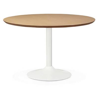 Table à dîner / de réunion design ronde 'Bjork' plateau bois pied central métal blanc – Ø 120 cm
